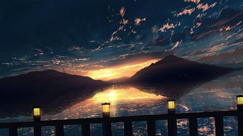 Horizon Anime Scenery Sunset Sky Clouds 4k 62602