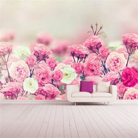 Pink And White Rose Flowers Wall Mural Wallpaper