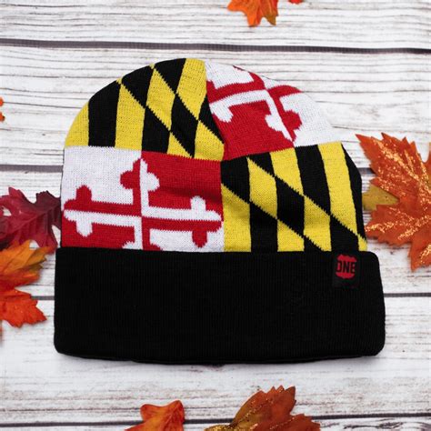 Full Maryland Flag Black Knit Beanie Route One Apparel
