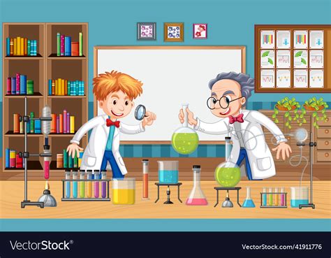 Laboratory Scene With Scientist Cartoon Character Vector Image