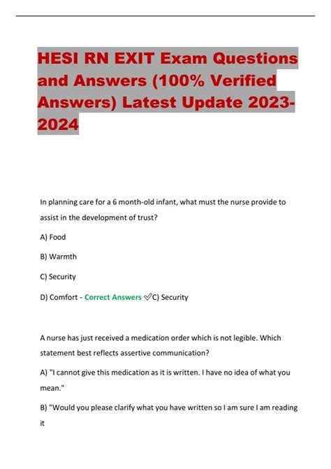 Hesi Rn Exit Exam Questions And Answers 100 Verified Answers Latest