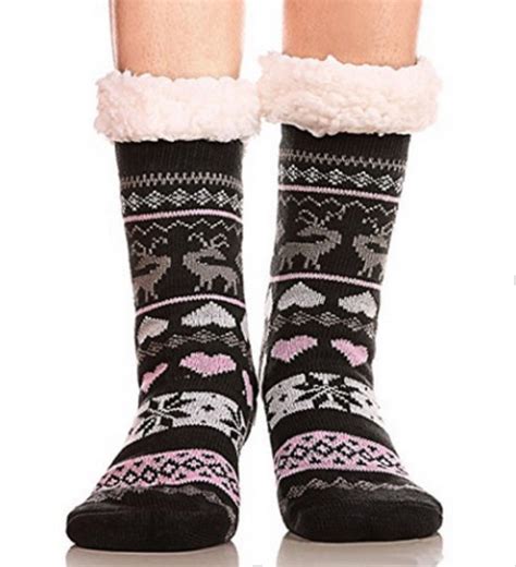 Women Winter Warm Socks Velvet Fleece Striped Printed Sleep Socks