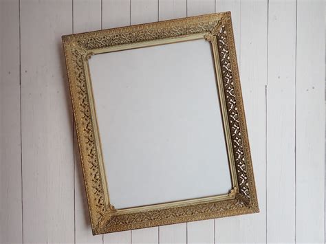 Vintage 8x10 Brass Gold And White Photo Picture Tabletop Frame With