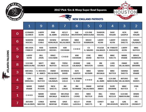 2017 Nfl Superbowl Squares Pick Em And Weep