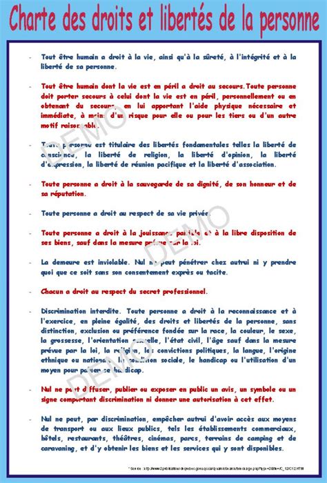 Affiche Charte Des Droits Et Libertés Téléchargeable
