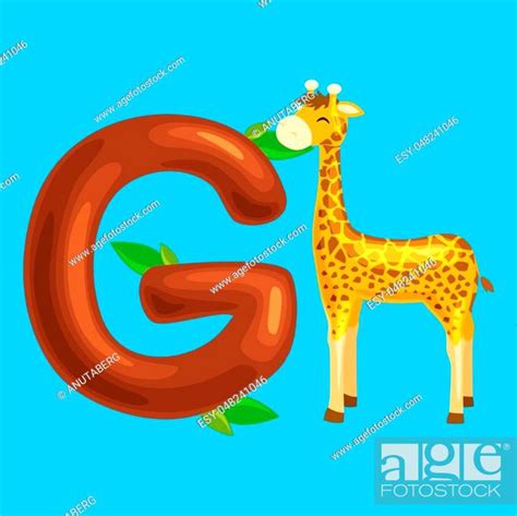 Animal Giraffe And Letter For Kids Abc Education In Preschool Stock