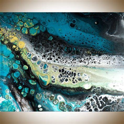 Acrylic Pour Fluid Painting Abstract Painting Turquoise Gold Canvas Art