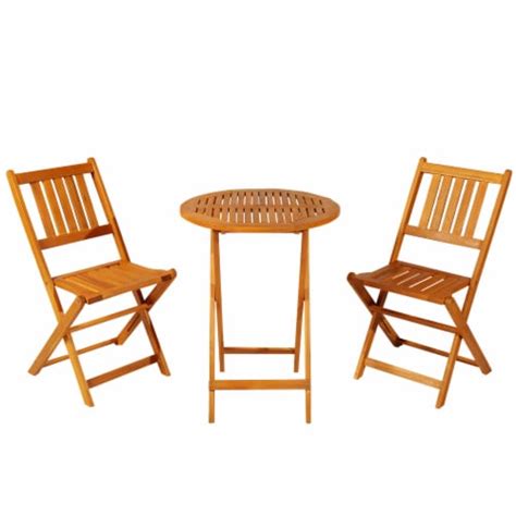 3 Piece Folding Acacia Wood Outdoor Patio Bistro Table And Chair Set 1