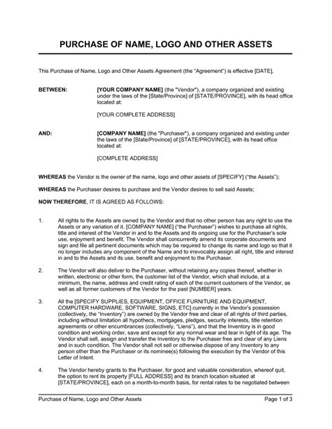 Business Transfer Agreement Template Free