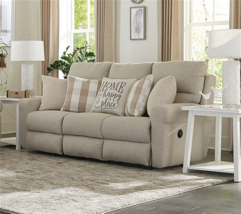 Westport Power Lay Flat Reclining Sofa In Cement Color Fabric By