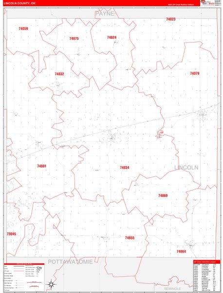 Lincoln County Ok Zip Code Wall Map Red Line Style By Marketmaps