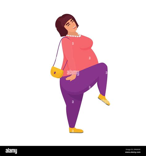 happy chubby woman confident plus size girl stylish fat woman vector cartoon illustration