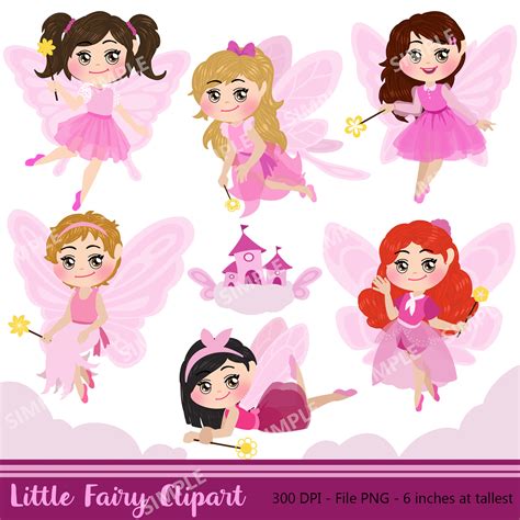 Little Pink Fairy Clipart Cute Fairies Dressed Up In Etsy Polska