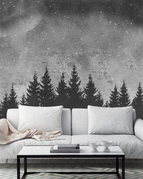 Forest Trees Night Scene Mural Wall Art Wallpaper Peel And Stick