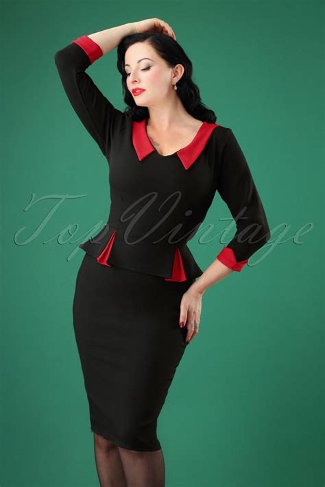 Go For A Super Feminine Power Look With This Gorgeous 50s Gladys Peplum Pencil Dress In Black