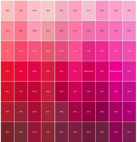 Logo Pantone Color Matching Red And Pink Pantone Color Chart Pantone