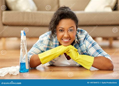 African American Woman Cleaning Home Stock Photo Image Of Happy
