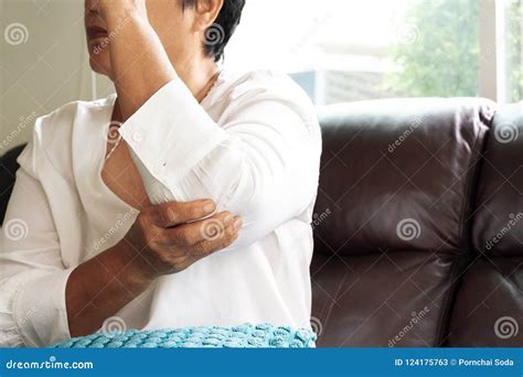 Elbow Pain Injury Old Woman Suffering From Elbow Pain Health Problem