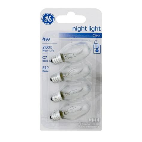 Ge Incandescent 4w C7 Clear Night Light Replacement Bulbs E12 Small
