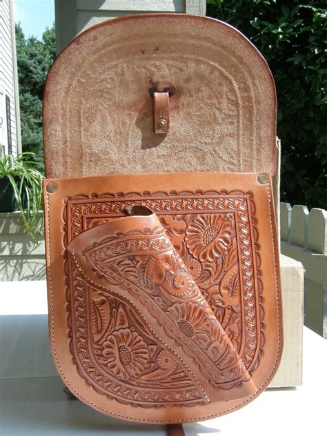 Hand Tooled Western Leather Saddle Bags
