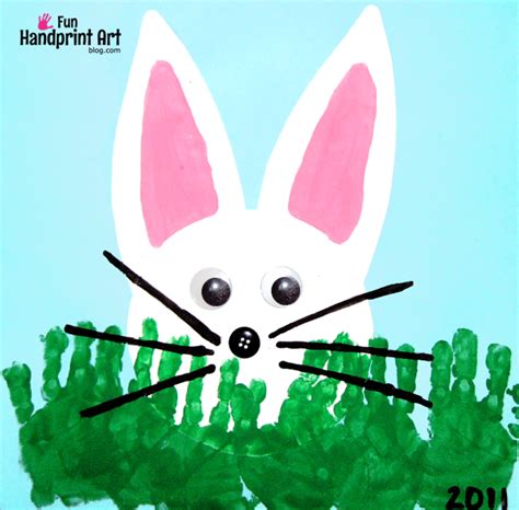 Peeking Bunny With Handprint Grass Easter Craft And Books For Kids
