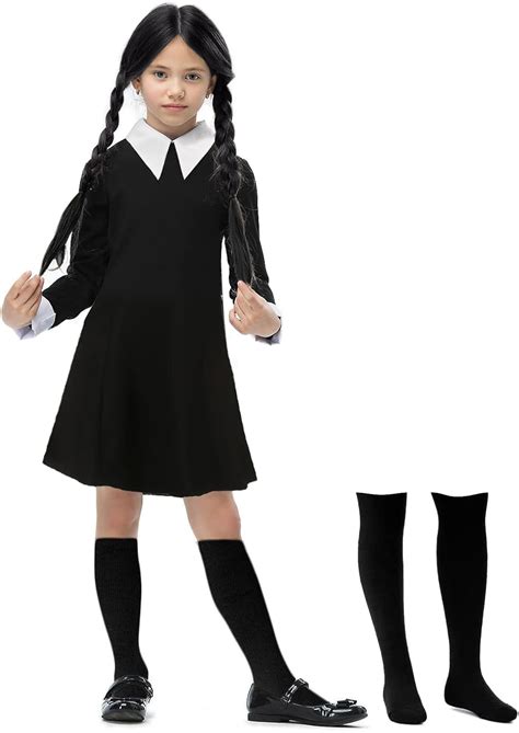 Miulruma Wednesday Addams Kostüm Kleid Für Halloween Kinder Mädchen Kostüm Party Mit