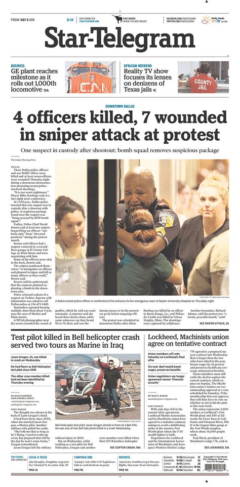 Front pages from newspapers covering the Dallas police shooting that