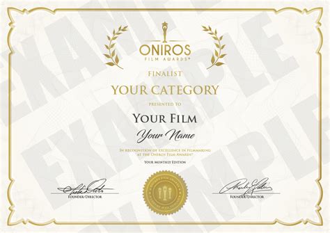 Finalist Certificate - Oniros Film Awards® - New York