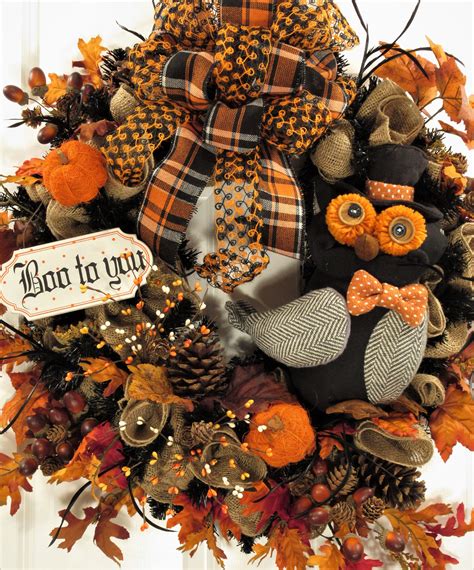 Halloween Owl Wreath, Whimsical Owl Autumn Wreath,Woodsy Halloween ...