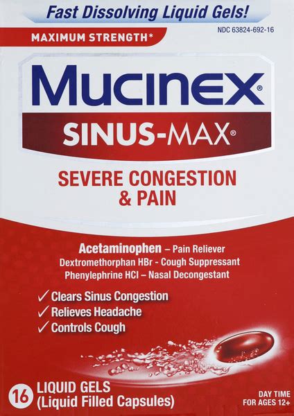 Mucinex Sinus Max Severe Congestion And Pain Liquid Gels Hy Vee Aisles Online Grocery Shopping