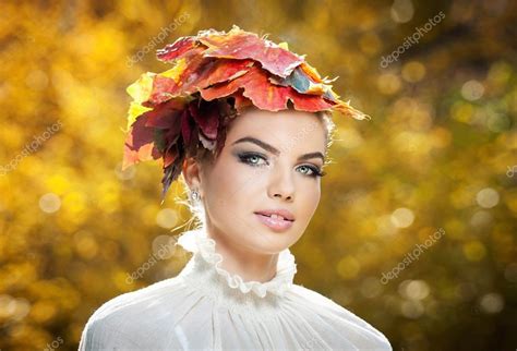 Autumn Woman Beautiful Creative Makeup And Hair Style In Outdoor Shoot Beauty Fashion Model