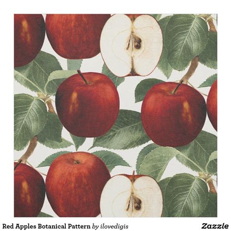 Red Apples Botanical Pattern Fabric Botanical Pattern Fabric