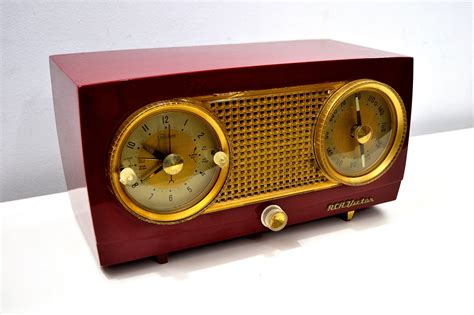 Cranberry Red 1954 Rca Victor Vintage Model 4 C 544 Tube Am Clock Radio