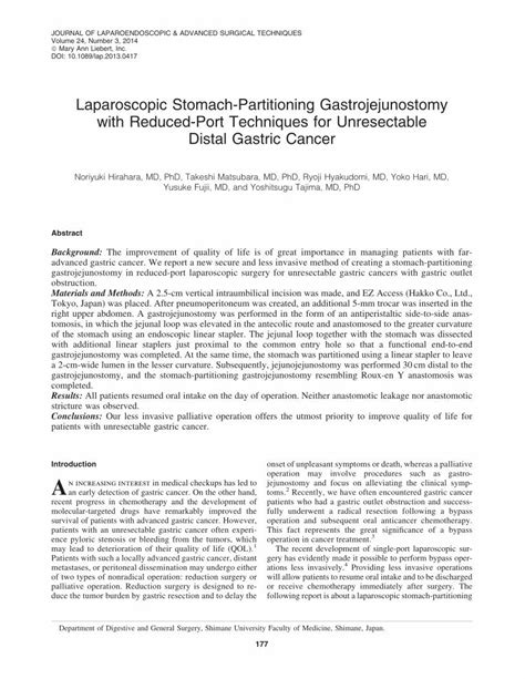 Pdf Laparoscopic Stomach Partitioning Gastrojejunostomy With Reduced