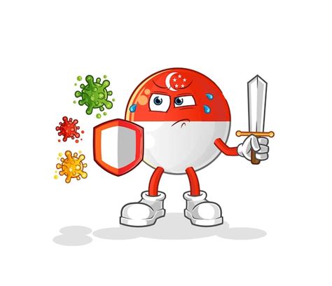 Premium Vector Singapore Flag Against Viruses Cartoon Cartoon Mascot