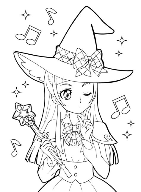 Anime Witch Coloring Pages Pretty Witch Magic Wand Big Spooky Stock