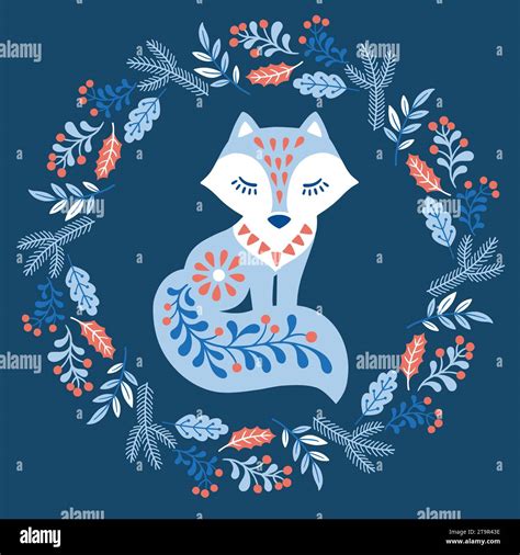 Vector Hand Drawn Illustration Of Animals In Nordic Style Hygge Fox In