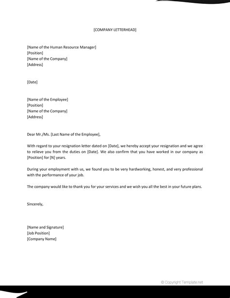 Employee Resignation Acknowledgement Letter