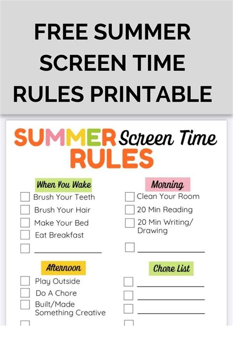 Free Summer Screen Time Rules Printable Screen Time Chart Screen Time