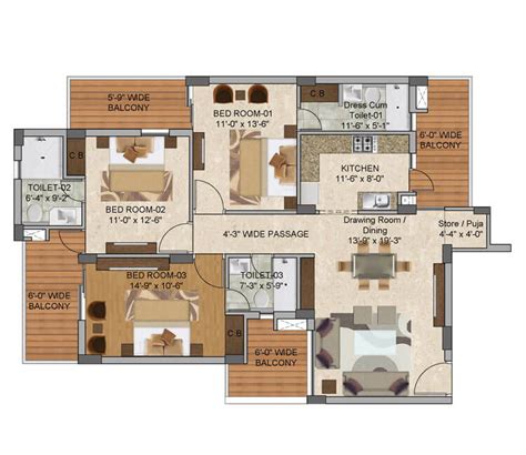 3 Bhk With Pooja Room Luxury Flats In Zirakpur Highland Park Official
