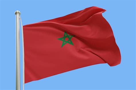 Bandera De Marruecos En Asta De La Bandera Ondeando En El Viento