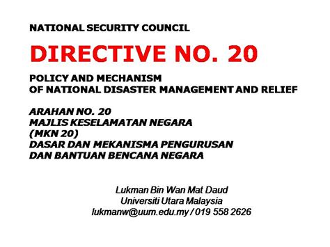 .to national security council intelligence directives no. ARAHAN 20 MKN PDF