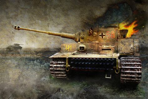 Tiger Tank Faces T34 Eastern Front Painting By R Christopher Vest