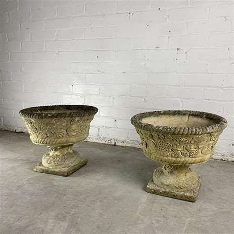 Pair Of Reclaimed Weathered Composition Garden Urns Vinterior