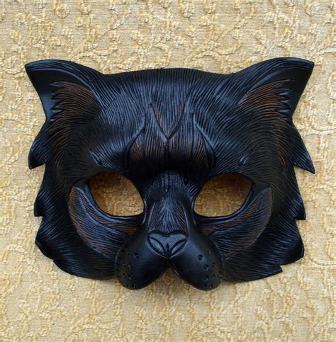 Longhaired Black Cat Mask Limited Edition Handmade Leather