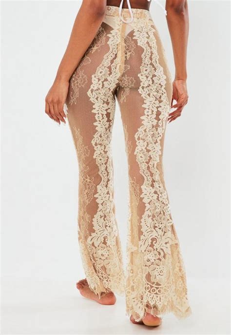 Premium Nude Eyelash Lace Beach Trousers Missguided
