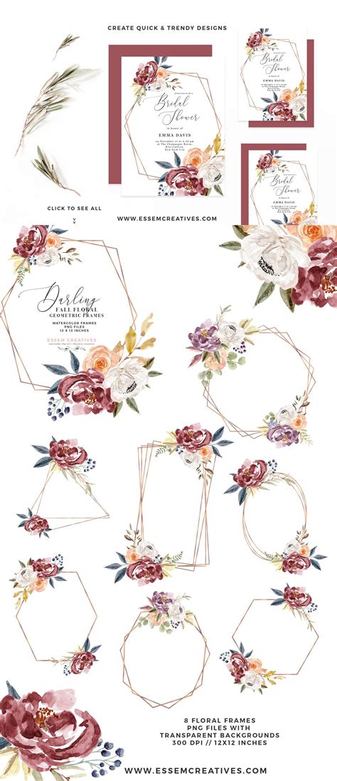 Burgundy Watercolor Floral Clipart For Wedding Invitations