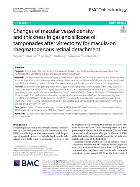 Pdf Changes Of Macular Vessel Density And Thickness In Gas And