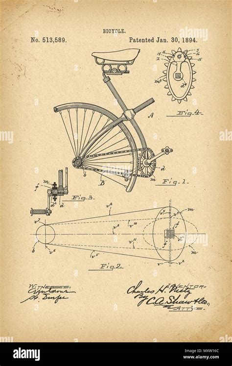 1894 Patent Velocipede Bicycle Archive History Invention Stock Photo