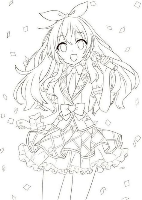 Anime Girl Singing Coloring Page Free Printable Coloring